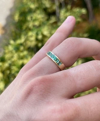 Anillo Esmeralda Eternidad 14k Esmeralda Zambia Natural Anillo Oro Amarillo Sólido 14k Foto 1 de 4