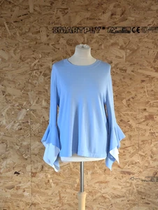 Cos Pale Blue Top Blouse Flared Contrast White Trumpet Sleeves Size Large - Picture 1 of 6