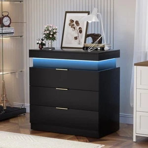 Nightstand with Charging Station and LED Lights,with Sliding Top,with Drawers - Picture 1 of 17