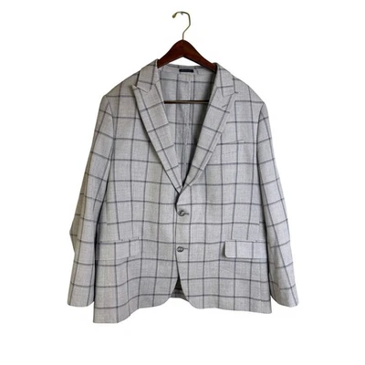 Stafford Men's Gray Seasonal Textures Window Pane Wool Linen Sports Blazer 46S - Image 1 of 4