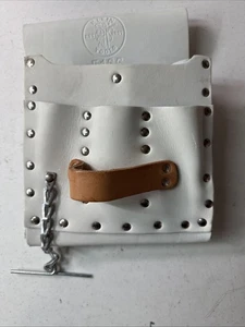 KLEIN TOOLS 5166 ~ BOLSA DE HERRAMIENTAS DE CUERO BLANCO DE 7 BOLSILLOS ~ TANGA DE CINTA DE CADENA ~ HECHO EN EE. UU. - Imagen 1 de 10