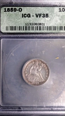 1859-O New Orleans Seated Liberty Silver Dime 10c ICG VF35 - Image 1 of 4