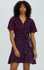 Michael Kors Women's Giraffe Flutter Mini Wrap Dress Cerise S $155  MR3815L879 - Picture 1 of 6