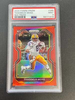 Thaddeus Moss 2020 Prizm Retail Red Prizm SSP Rookie RC LSU Tigers PSA 9 - Image 1 of 2