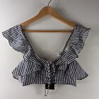 Forever 21 Contemporary Halter Top Shirt Women's Size Small Blue Ivory Striped