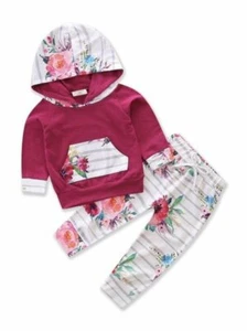 Bilo Infant Baby Girl Floral Pattern Long Sleeve Hoodie and Pants 3 pcs Cotton O - Picture 1 of 7