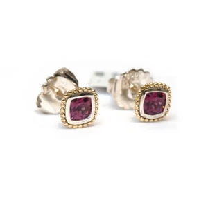 New LAGOS Rittenhouse Two Tone Silver & 18K Gold 8x8mm Garnet Stud Earrings - Picture 1 of 6