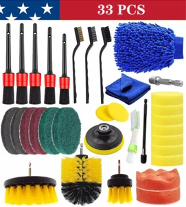 33Pcs Car Cleaning Kit Interior Exterior Auto Detailing Wash Drill Brush part US - Picture 1 of 16