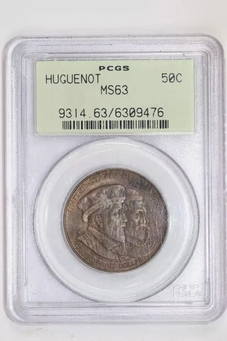 1924 HUGUENOT SILVER COMMEMORATIVE HALF DOLLAR PCGS MS63 OGH Cover