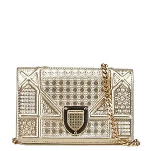CHRISTIAN DIOR Microcannage Diorama Chain Shoulder Bag Gold Leather 250203N - Picture 1 of 8