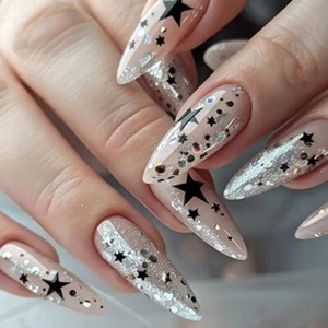 Almond Press on Nail Designs French Tip Fake Nail Glues on Nail Artificial Nail - Picture 1 of 8
