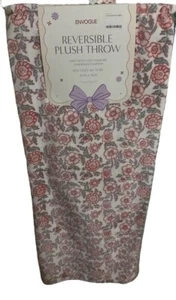 Envogue Soft Pink Floral Reversible Throw Blanket, Farmhouse Cottage NEW - Picture 1 of 9