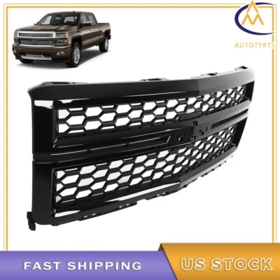 For 2014-15 Chevy Silverado 1500 Front Upper Grille Gloss Black Honeycomb Grill - Image 1 of 4