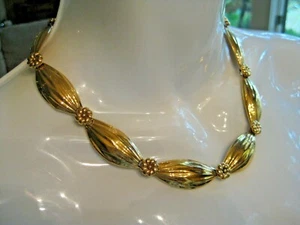 Monet Band Rosette Gliederkette außergewöhnlich früh Vintage hell Goldplatte - Bild 1 von 12