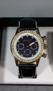 AUGUST STEIN Swiss Watch Multi Function Black Mother of Pearl Dial Rhinestones - Picture 1 of 12