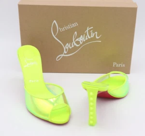 Nuevo en caja Sandalias de mula Christian Louboutin Condorapik amarillo iridiscente con punta 38,5 8,5 - Imagen 1 de 9