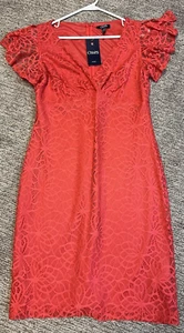 NWT CHAPS LACE OVERLAY DRESS SIZE 6 PINK/CORAL - Picture 1 of 5