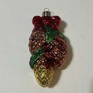 Pineapple Shaped Glass Ornament Ameri Christmas Large Glitter 5 1/2” Tall - Picture 1 of 7