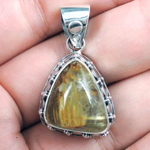 Ciondolo in argento sterling 925 quarzo rutilato naturale gioielli artigianali - Foto 1 di 5