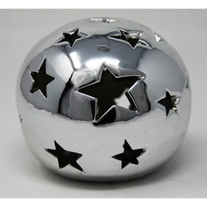 Boule Étoilée Décorative Avec Lumière LED En Porcelaine Argentée H 8Cm - Bild 1 von 1