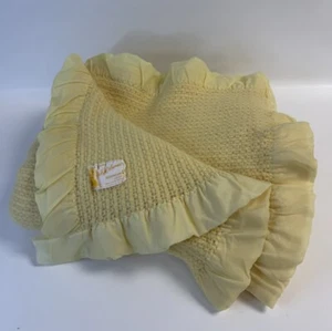 Vintage Saks Fifth Avenue 100% Wolle Wabendecke Satinborte gelb Twin - Bild 1 von 10