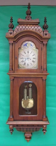 Antique Gustav Becker P 64 Calendar Vienna Wall Clock with Rotating Moon Dial Cover