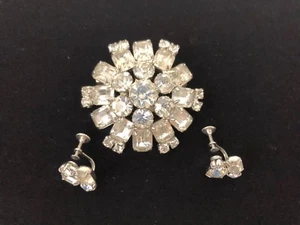 Orecchini Vintage Strass Trasparenti Starburst Spilla Fondello a Vite Argento Fiore Gioielli - Foto 1 di 8