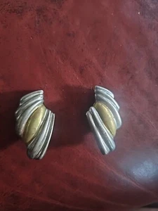 Two Tone Sterling Silver Clip Earrings Mexico Signed - Imagen 1 de 4