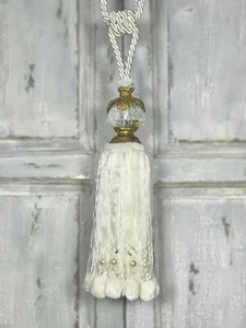 Pair 2 pieces Curtain Tie Backs - 30cm Tassel with glass faceted top and Pom ... - Picture 1 of 2