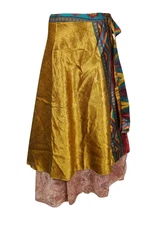 Double Sided Golden and Beige Reversible Wrap Around Skirts Vintage Wrap Skirt 