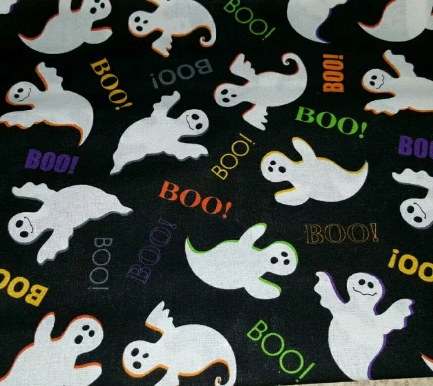 David Textiles Black Ghost Boo Halloween Quilting Fabric 36" X 44" 100 Cotton