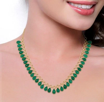 Full Neck Necklace Yellow Gold Plated Multi Green Stone Pendent With Brass Chain - Image 1 of 3