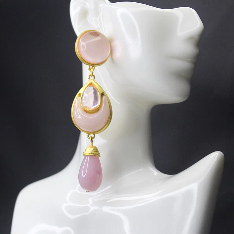 Women Vintage Niche Unique Style Design Earrings Pink Jelly Glass Accessories - Image 1 of 1