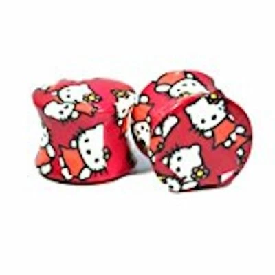 Medidores/enchufes acrílicos acampanados dobles Hello Kitty (rosa) 2 piezas (1 par) B/6/1/20 Foto 1 de 2