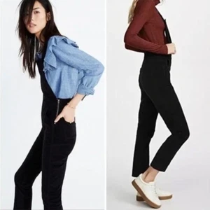 Madewell Velvet Skinny Cross Back Overalls Black Size Large - Picture 1 of 12