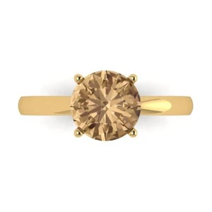 Solitär-Verlobungsring 2 kt runder simulierter champagnerfarbener Diamant 14 K Gelbgold - Bild 1 von 11