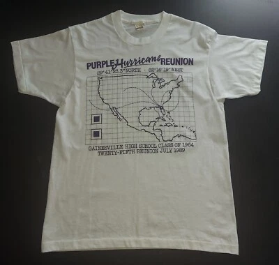 复古 Screen Stars 紫色 Hurricane Reunion 1989 白色 T 恤 L 单针  — 第 1/4 张图片