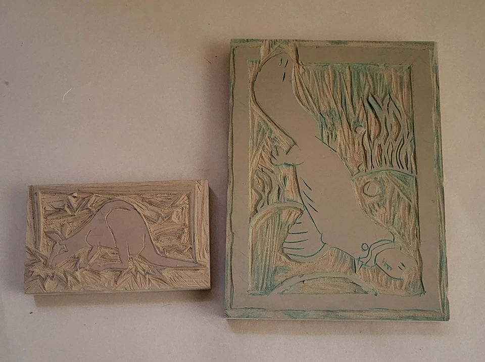 Bloques de linocorte de canguro y ornitorrinco para grabado hechos a mano Foto 1 de 4
