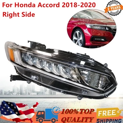 US For 2018 2019 2020 2021 HONDA ACCORD RH RIGHT PASSENGER SIDE LED HEADLIGHT Foto 1 de 4
