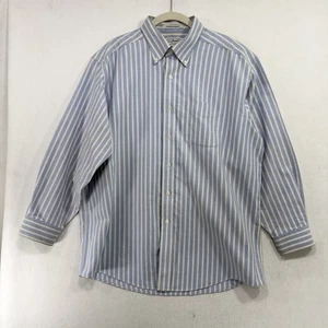 Camicia vintage LL Bean uomo XL blu a righe bottoni cotone antirughe - Foto 1 di 10
