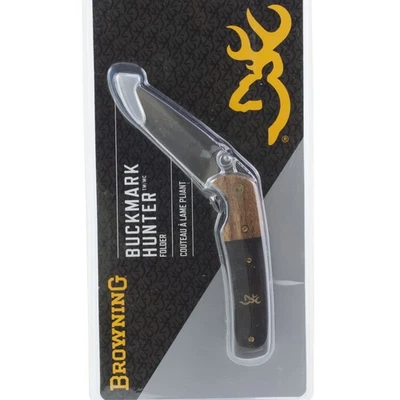 Cuchillo de bolsillo Browning Buckmark de madera dura carpeta cazador BR0231 hoja de punto de caída Foto 1 de 2
