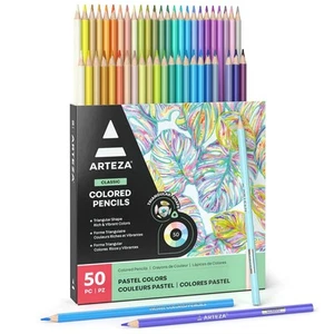 Pastel Colored Pencils, 50 Coloring Pencils, Triangular Grip, Pre-Sharpened P... - Picture 1 of 8