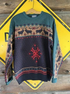 Vintage Pendleton Sweater Men's Medium Reindeer Crewneck Virgin Wool - Picture 1 of 4