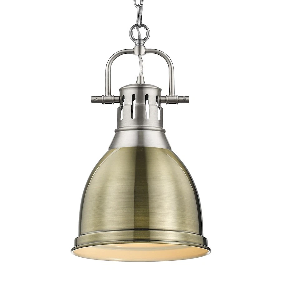 Golden Lighting Duncan 1 Light Small Chain Pendant, Pewter/Brass - 3602-SPW-AB - Image 1 of 1