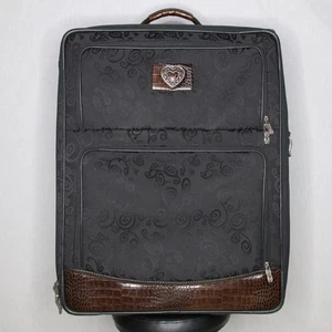 Brighton Black & Choc Croc Leather 24” Luggage Rolling Wheels Suitcase Hearts - Picture 1 of 23
