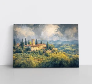Italienisches Weingut Toskanische Landschaft Weingut Gemälde Druck Gerahmt Leinwand Wandbild - Bild 1 von 14