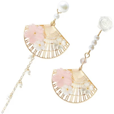  1 Paar Fan -geformte Tropfen Ohrringe Perlen lange Ohrringe kreative Frauen - Bild 1 von 4