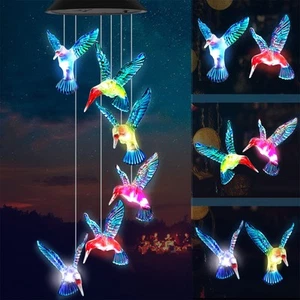 Hummingbird Wind Chime Lights Outdoor Garden Solar Wind Chimes Color Changing... - Picture 1 of 8