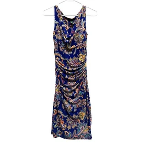 Lauren Ralph Lauren Paisley Ruched Cowl Neck Dress | Size 2 Vibrant Blue - Picture 1 of 10