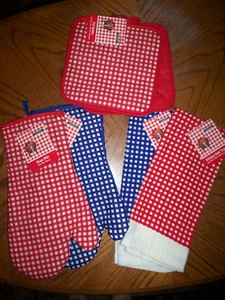 GUANTE DE COCINA A CUADROS PICNIC ROPA DE COCINA ROJO AZUL TOALLA POTHOLD - Imagen 1 de 7